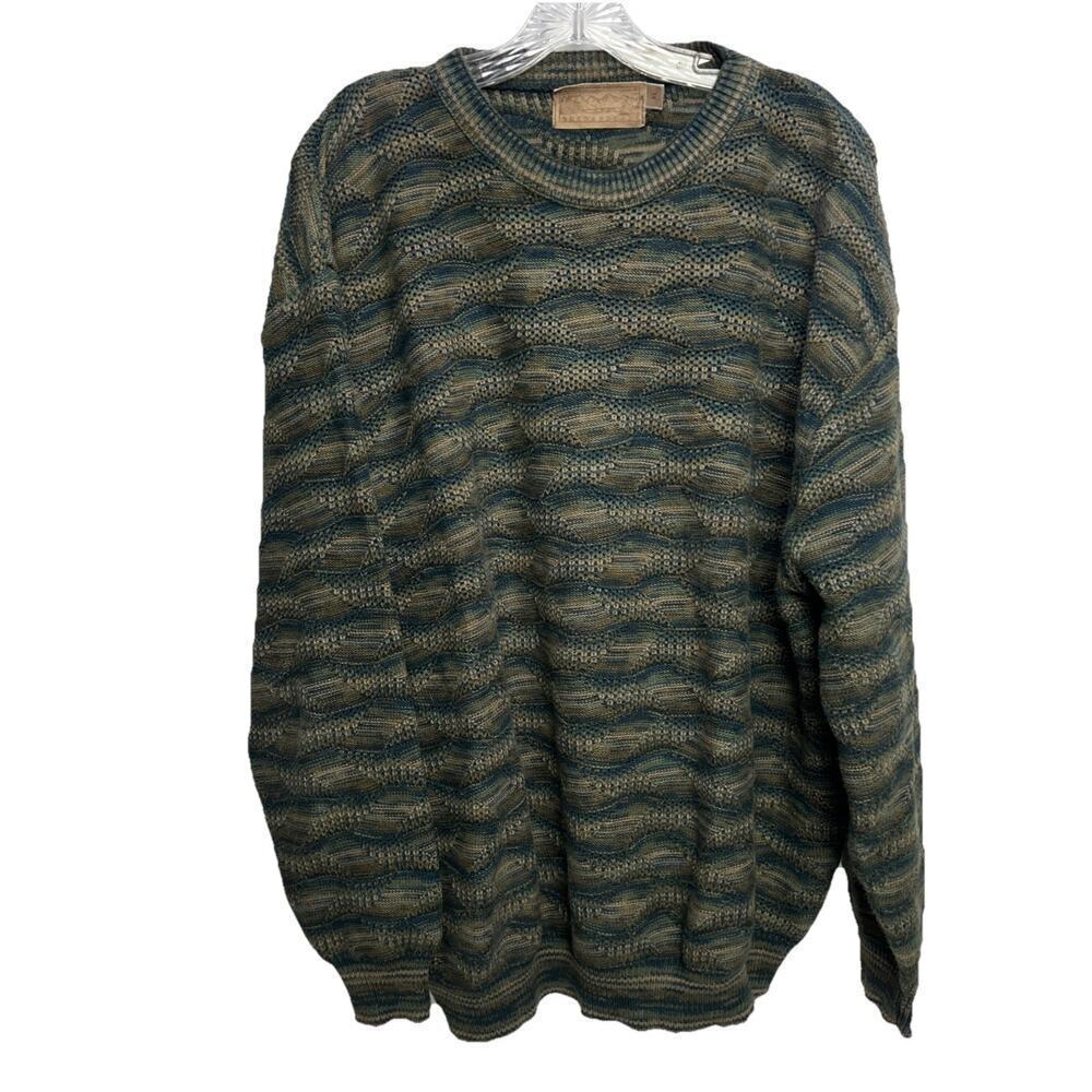 Shenandoah Sweater Mens XL Blue Multicolor Striped Knit Crewneck Made USA 90s